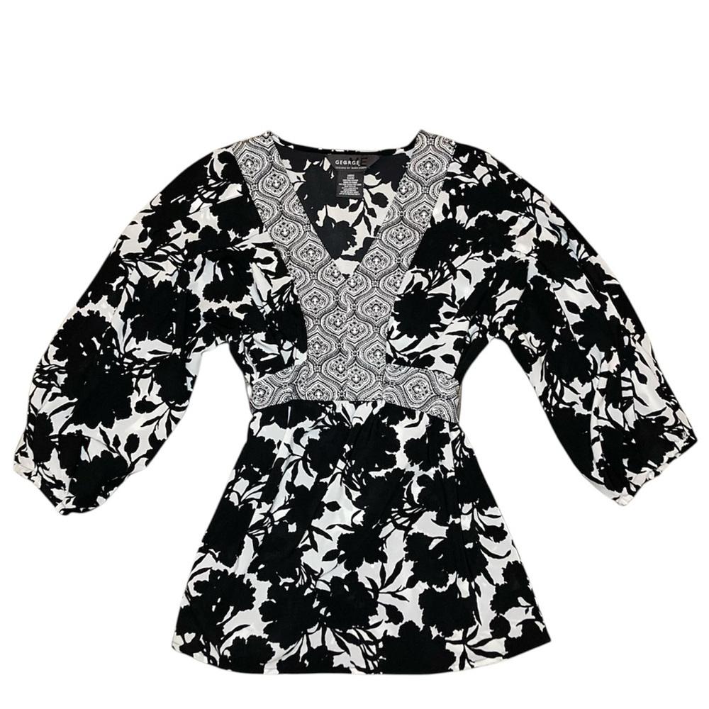 George Black and White Puff Sleeve Blouse